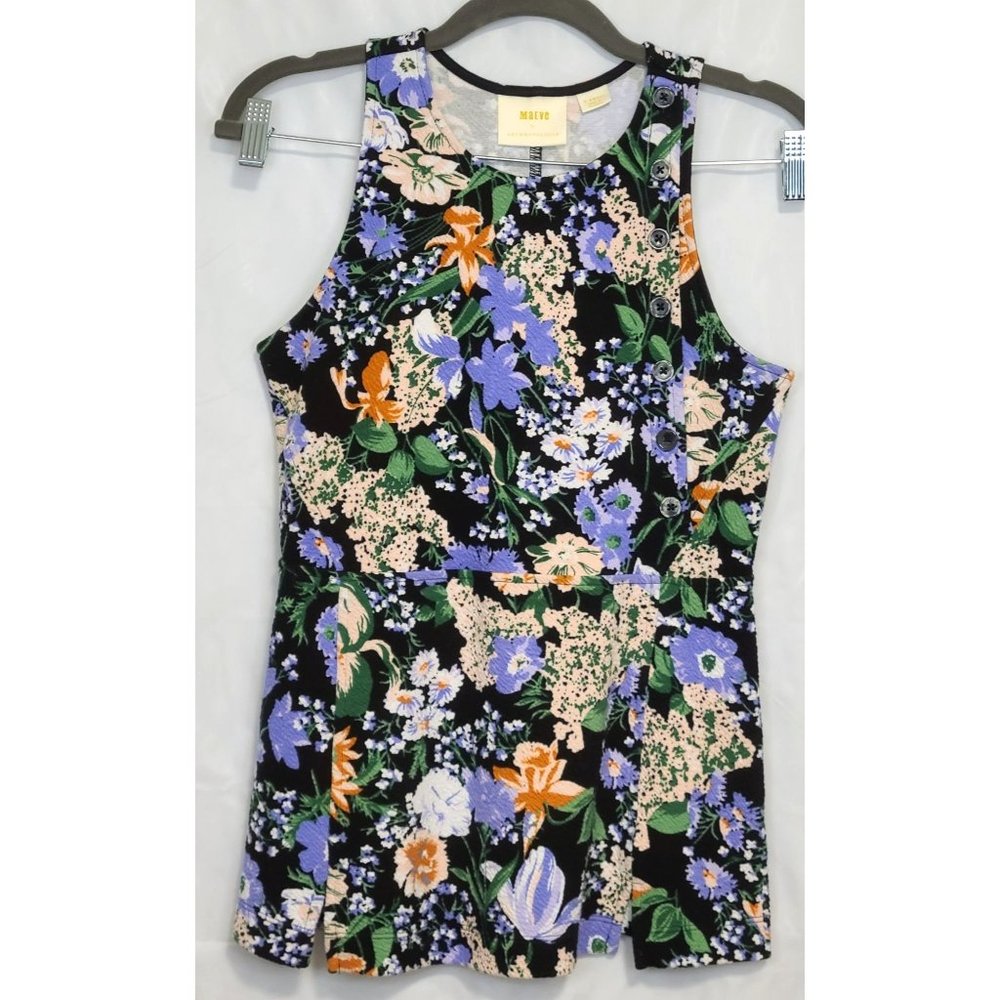 Maeve By Anthropologie Brenner Floral Peplum Sleeveless Top Womens XSmall